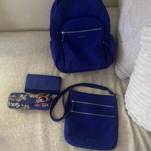 Vera Bradley Royal Blue Backpack and Bag Set